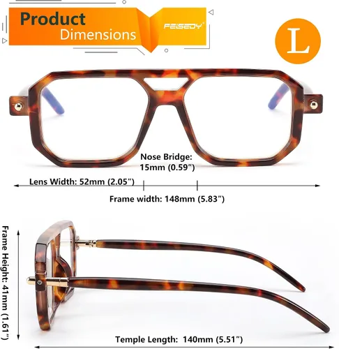 Miniatura 5 de FEISEDY Gafas de lectura vintage cuadradas con bloqueo de luz azul, para mujeres y hombres, de los años 70, planos, estilo aviador, Gafas B0090