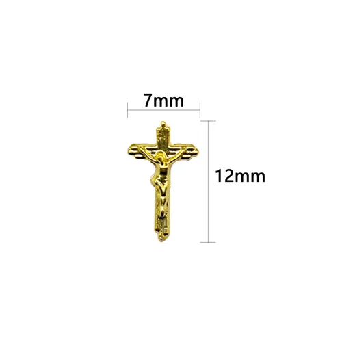 Miniatura 3 de WOKOTO 100 dijes de uñas de crucifijo dorado 3D para arte de uñas 3D, dijes de uñas de metal dorado para decoración de uñas, accesorios de bricolaje