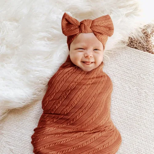 Miniatura 4 de DRESHOW BQUBO Manta de recepción para recién nacido, cálida para niñas con sombrero de lazo y diadema de lazo, regalo para baby shower