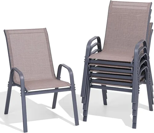 Miniatura 15 de Juego de 2 sillas de patio, sillas de comedor exterior apilables de fácil montaje con respaldo alto y asiento ancho, sillas exteriores transpirables