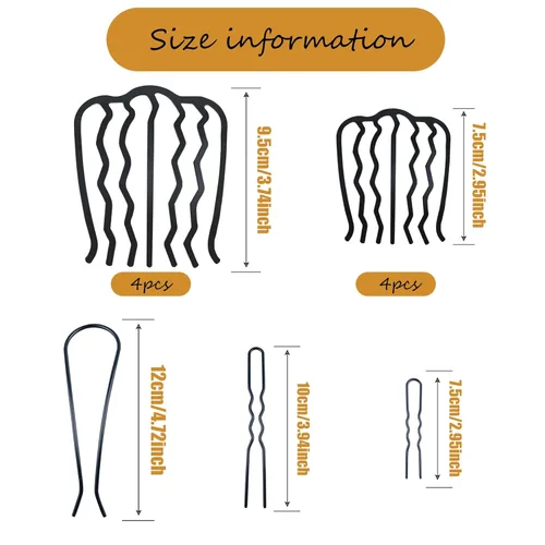 Miniatura 2 de 11 peines laterales de metal para el cabello, pinzas de horquilla para el cabello, peine de giro francés, barra de pelo updo, herramientas