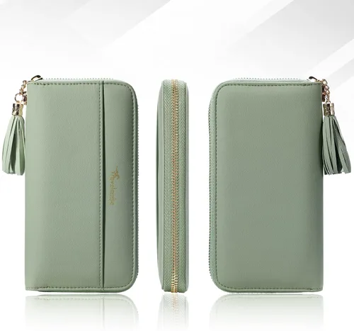 Miniatura 6 de Travelambo Cartera con borla plegable para mujer, bolso de mano con correa para la muñeca, bolso largo