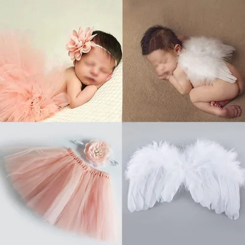 Miniatura 9 de Conjunto de accesorios para fotos para niñas recién nacidas, accesorios de fotografía para recién nacidos, falda tutú rosa y alas de ángel