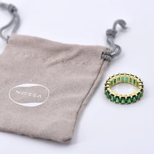 Miniatura 6 de Nossa Banda de esmeralda verde (5 quilates) chapada en oro de 18 quilates Anillo rectangular de eternidad de corte esmeralda CZ, Circonita, oro