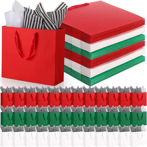 Yeaqee Paquete de 36 bolsas de regalo con asas de cinta, 12.5 x 4.5 x 11 pulgadas, bolsas de regalo grandes, 72 piezas de papel de seda de regalo