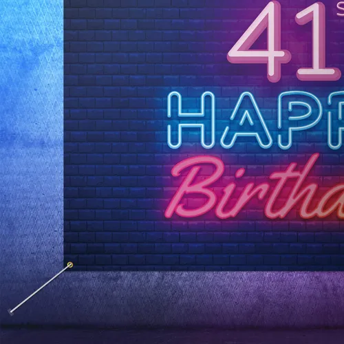 Miniatura 5 de Cartel de fondo de neón brillante con texto en inglés «Happy 41st Birthday», decoración temática de fiesta de cumpleaños de 41 años para hombres