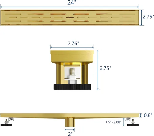 Miniatura 2 de Neodrain - Drenaje lineal rectangular de 24 pulgadas de latón cepillado con rejilla de patrón de ladrillo, drenaje de piso de baño de acero