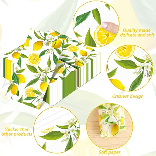 Miniatura 3 de 50 toallas de mano de frutas cítricas amarillo limón, servilletas de papel, toallas de mano desechables para baño, boda, vacaciones, aniversario