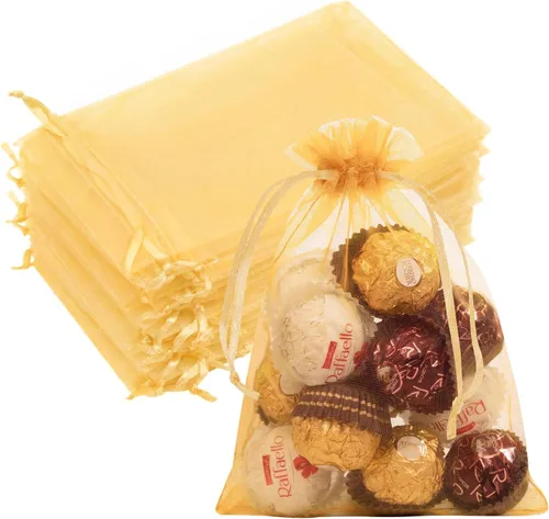 Miniatura 30 de Bolsas de organza de 3x4 pulgadas, 50 paquetes de pequeñas bolsas de regalo de malla con cordón, bolsas de muestra para fiesta, boda, baby shower