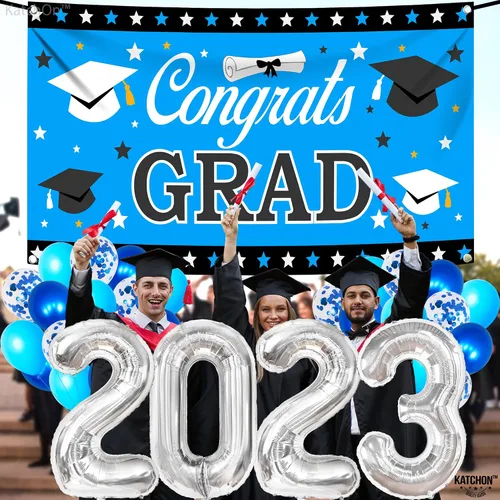 Miniatura 6 de KatchOn, Globos azules 2023 y pancartas de graduación – Grandes, paquete de 30 Cartel de felicitación de graduación Decoraciones de graduación