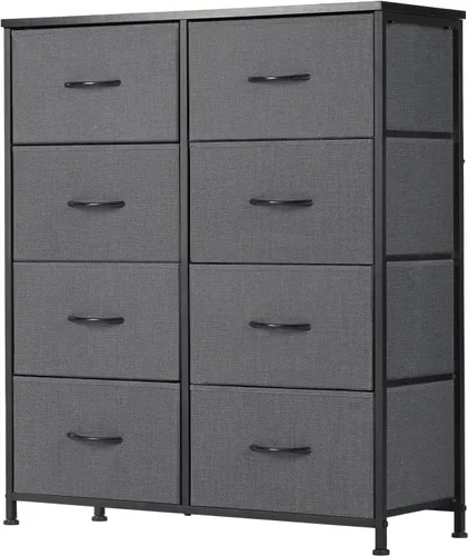 Sweetcrispy Cómoda para dormitorio, cómoda de tela con 8 cajones, cómoda para armario, sala de estar, marco de acero resistente, parte superior de