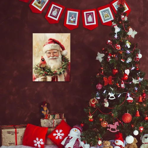 Miniatura 2 de Qabliqo Arte de pared enmarcado con diseño cardenal de Papá Noel, decoración rústica de pared de Navidad, vacaciones de invierno, póster de lienzo