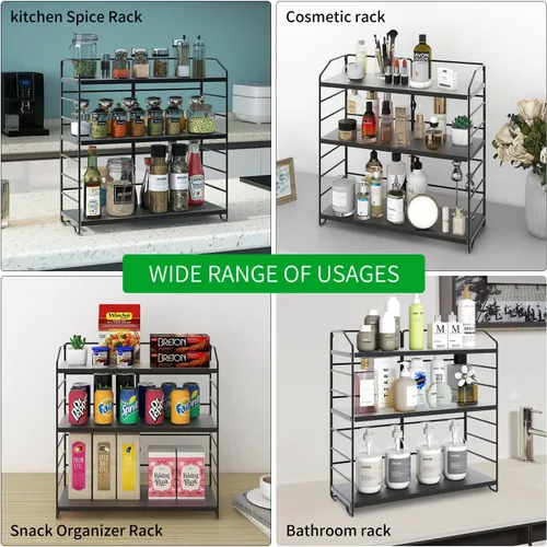 Miniatura 7 de BOIVSHI Organizador de encimera de baño, organizador de encimera de baño de 3 niveles, 8 niveles de altura ajustable, organizador de baño para Negro