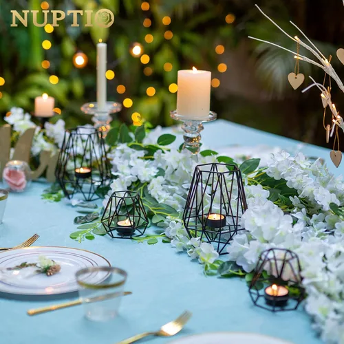 Miniatura 2 de Nuptio 2 portavelas negro para sala de estar, soporte geométrico hexagonal para velas de té, decoración de mesa de boda, portavelas votivo