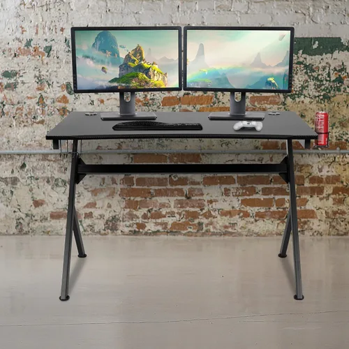 Miniatura 4 de BizChair Escritorio para juegos de 45.25 x 29 pulgadas, estación de trabajo para jugadores con soporte para auriculares y 2 agujeros para organizar