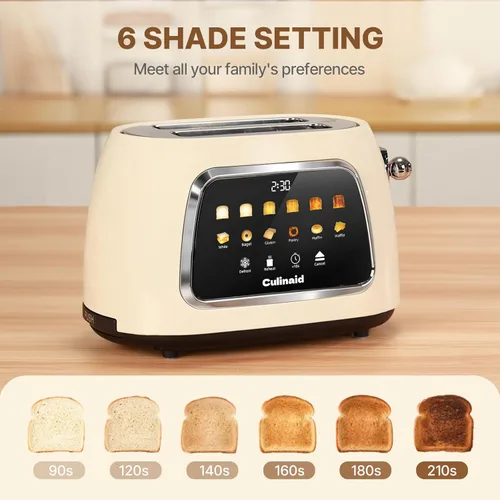 Miniatura 6 de Tostadora de 2 Rebanadas con Pantalla Táctil Inteligente, Tostadora Digital Retro de Acero Inoxidable con Ranura Extra Ancha de 1.5'', Función