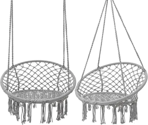 Miniatura 15 de Garpans Juego de 2 sillas tipo hamaca de macramé estilo bohemio con borlas, columpio colgante hecho a mano, cuerda de algodón tejida a mano