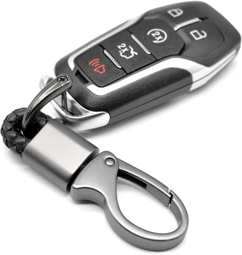 Miniatura 2 de Llavero de cuero para automóvil con anillo en D para hombres y mujeres, 1 paquete negro, giratorio de 360 grados, con destornillador