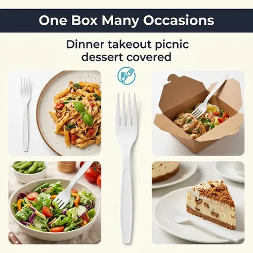 Miniatura 2 de Tenedores de plástico blanco, 500 unidades, tenedores desechables extrapesados, cubiertos de plástico a granel sin BPA para fiestas, bodas, catering