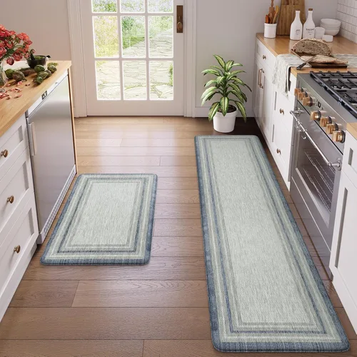 Miniatura 72 de KIMODE - Juego de 2 tapetes de cocina bohemios, antifatiga, antideslizantes, impermeables, ergonómicos, acolchados, cómodos, para lavandería, Caqui