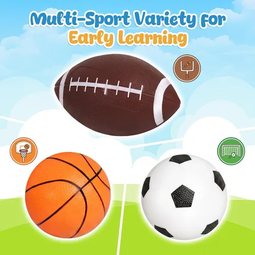 Miniatura 4 de Shindel Paquete de 3 pelotas deportivas, pelota de fútbol de 5 pulgadas, baloncesto y balones de fútbol americano de 7 pulgadas para niños