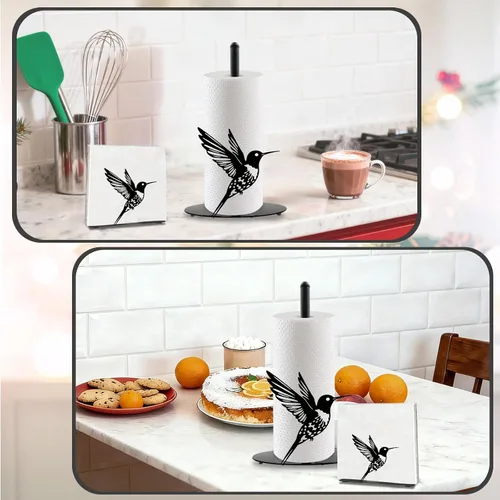 Miniatura 5 de Bird Paper Towel Holder, Bird Countertop Kitchen Decor Indoor with Round Base, Birds Lover Gifts, Iron Birds Napkin Holder Stand Accessories for