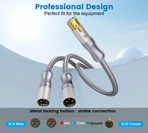 Miniatura 3 de Cable divisor XLR de 1 hembra a 2 machos para micrófono equilibrado, cable divisor en Y, color gris (1.6 pies/1.6 ft)