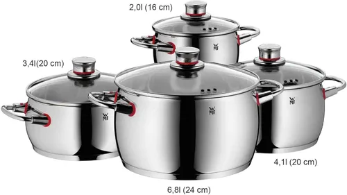Miniatura 3 de WMF Juego de 4 utensilios de cocina de calidad con orificio de vapor, tapa de vidrio Cromargan de acero inoxidable cepillado, apto para todas