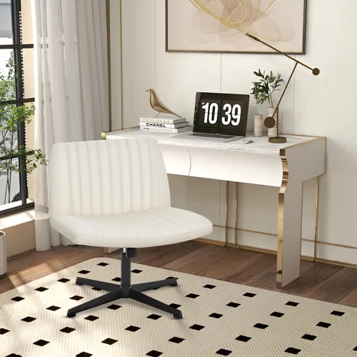 Miniatura 2 de Dopinmin Silla de tocador estable, altura ajustable, patas cruzadas sin brazos, cómoda silla de oficina, sillas de tocador de tela giratorias