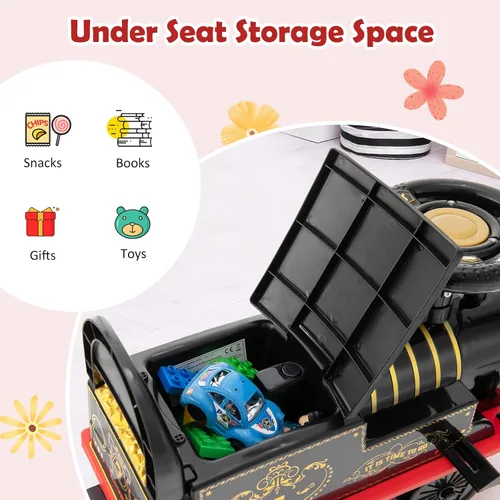 Miniatura 7 de Costzon Juguetes para montar, tren eléctrico de 6 V con pistas, asiento de almacenamiento, luces intermitentes y música, respaldo, dispositivo