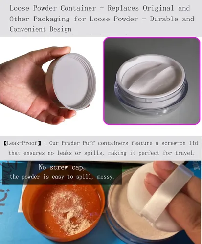 Miniatura 3 de Powder Puff Recipiente de maquillaje vacío reutilizable con tamiz de red elástica para fijar polvo, polvo facial, viajes y uso diario