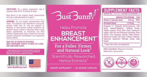 Miniatura 6 de Bust Bunny Píldoras de mejora de senos - Apto para veganos - Suministro para 6 meses La forma natural #1 de agrandar los senos y aumentar