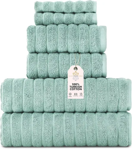 Miniatura 26 de Classic Turkish Towels - Juego de toallas de baño de algodón extragrande de alta calidad, gruesas y absorbentes, toallas de baño de lujo acanaladas