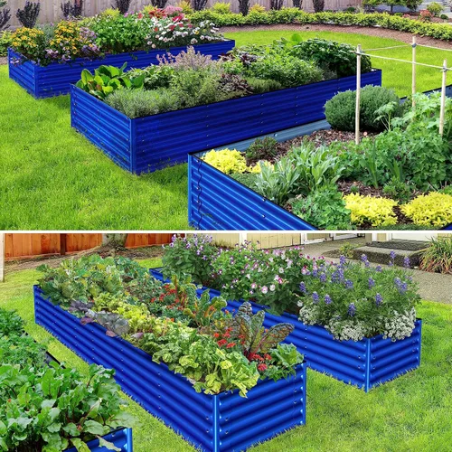 Miniatura 4 de Olle Juego de camas de jardín elevadas galvanizadas en forma de U 4 en 1 de 17 pulgadas de alto, en forma de U, para jardinería, jardinería, maceta