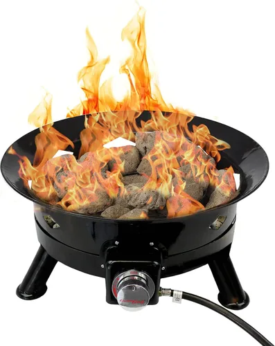 Miniatura 2 de Flame King Cuenco portátil para fogata de propano sin humo, 24 pulgadas, 58 K BTU con escala de agarre de propano, autoencendedor, cubierta