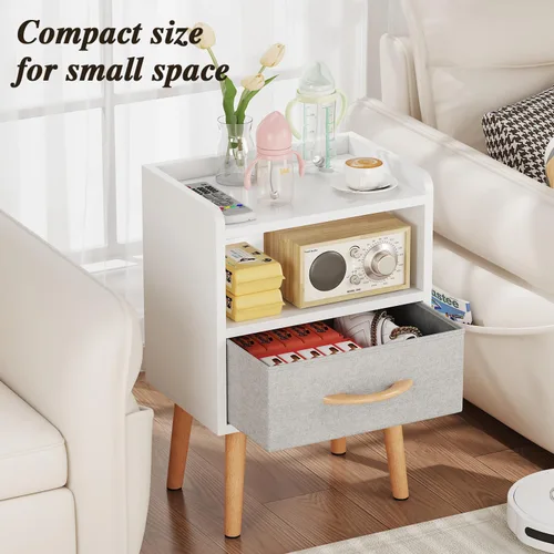 Miniatura 6 de LUCKNOCK Mesita de noche blanca con cajón, mesita de noche moderna de mediados de siglo, mesita de noche de madera resistente con estante