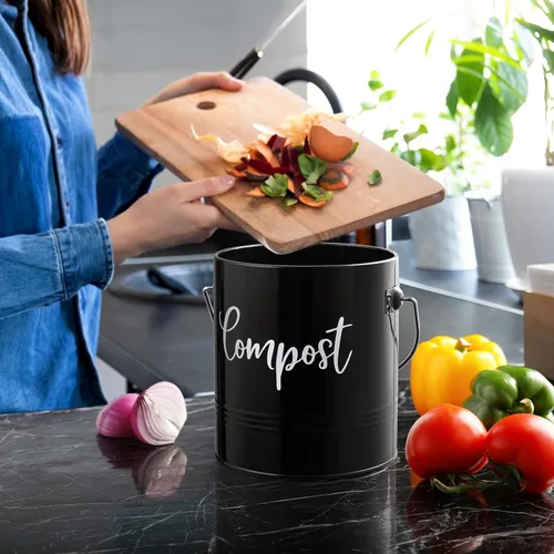 Miniatura 6 de DAYYET Contenedor de compost, 1.3 galones de cocina de granja para encimera de compost, cubo de abono para encimera interior con tapa y filtros