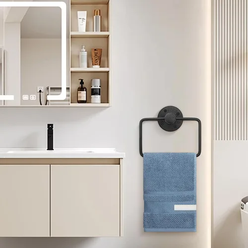 Miniatura 7 de Kit de Anillo de Toalla Jeasor de 4 Piezas de Tubo Industrial para Baño, Kit de Accesorios de Montaje en Pared DIY Incluye Gancho para Bata, Barra