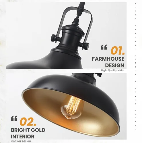 Miniatura 7 de Luces colgantes negras para isla de cocina, 11.41 pulgadas, lámpara colgante industrial vintage, luces de isla para cocina, comedor, dormitorio, 1