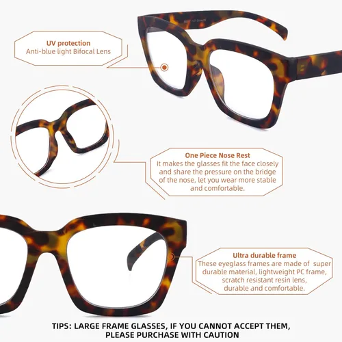 Miniatura 6 de HIYANJN Gafas de Lectura Bifocales para Mujeres con Filtro de Luz Azul para Computadora, Parte Superior Transparente, Montura Mate de Gran