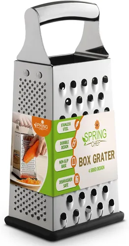 Spring Chef Rallador profesional de queso parmesano grande, rallador de caja de metal de acero inoxidable con asa, triturador de alimentos de cocina