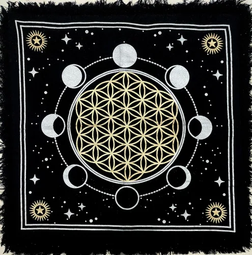 Mantel de altar dorado con diseño de búho salvaje, diseño de brujería y búho salvaje, mantel cuadrado Wicca Wicca espiritual sagrado para mesa Fases