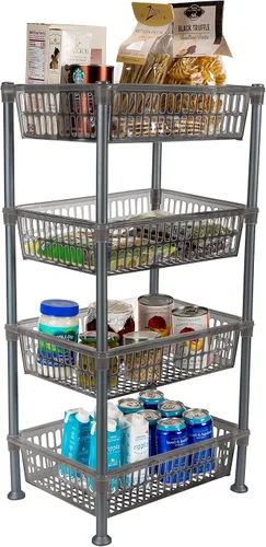 Miniatura 5 de Kitchen Details Estante grande de 4 niveles para cesta Redondo Almacenamiento y organizador Cocina Baño Lavandería Oficina Bueno