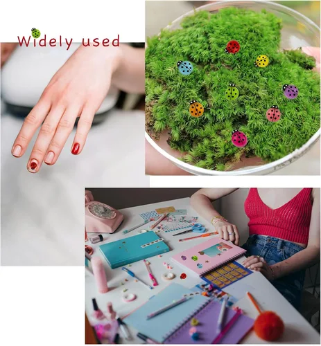 Miniatura 7 de 150 piezas de resina en miniatura que brillan en la oscuridad, adornos luminosos de mini mariquitas, decoración de mariquita de resina con parte