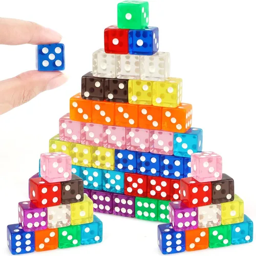 Miniatura 11 de Juego de 50 dados estándar de 0.63 pulgadas con acrílico negro, blanco, rojo, 6 caras, a granel, dados de casino para fiestas temáticas de casino
