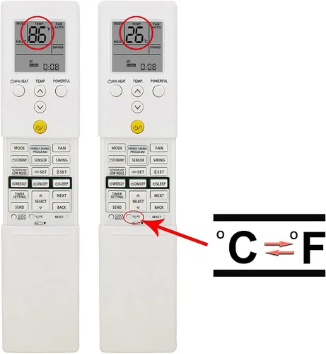 Miniatura 3 de ASHATA Control remoto de aire acondicionado compatible con Fuji AR REM1U, pantalla doble, diseño de carcasa deslizante, Fahrenheit y Celsius