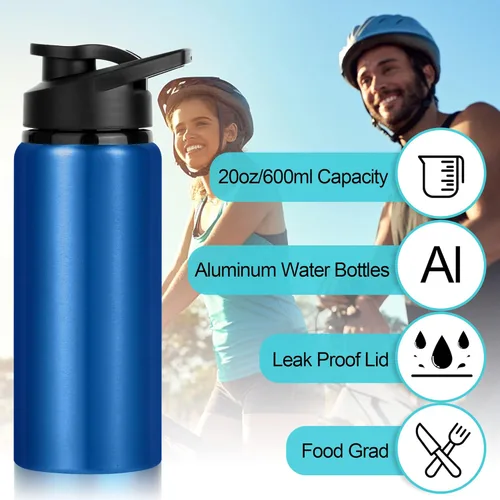 Miniatura 3 de Paquete de 10 botellas de agua a granel, botellas de agua deportivas de aluminio de 20 onzas con tapas a presión, botellas de agua reutilizables