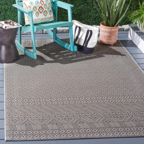 Miniatura 28 de SAFAVIEH Alfombra lavable para exteriores, colección Courtyard de 2.3 x 6.7 pies, beige y azul aguamarina, no desprende pelusa y es fácil