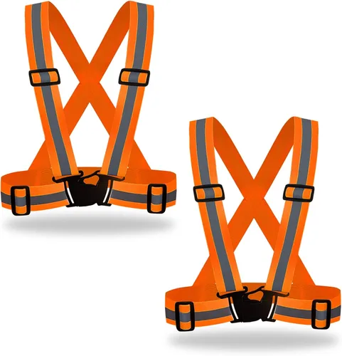 DUSKCOVE Paquete de 2 chalecos de seguridad Hi Vis, ajustables, color neón brillante, alta visibilidad, reflectantes, correas de seguridad para