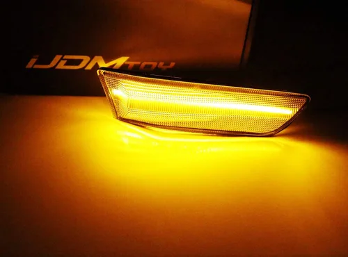 Miniatura 2 de iJDMTOY Kit de montaje de luz de marcador lateral de guardabarros delanteros LED ámbar ahumado oscuro compatible con Infiniti G35 Coupe 2003-2007